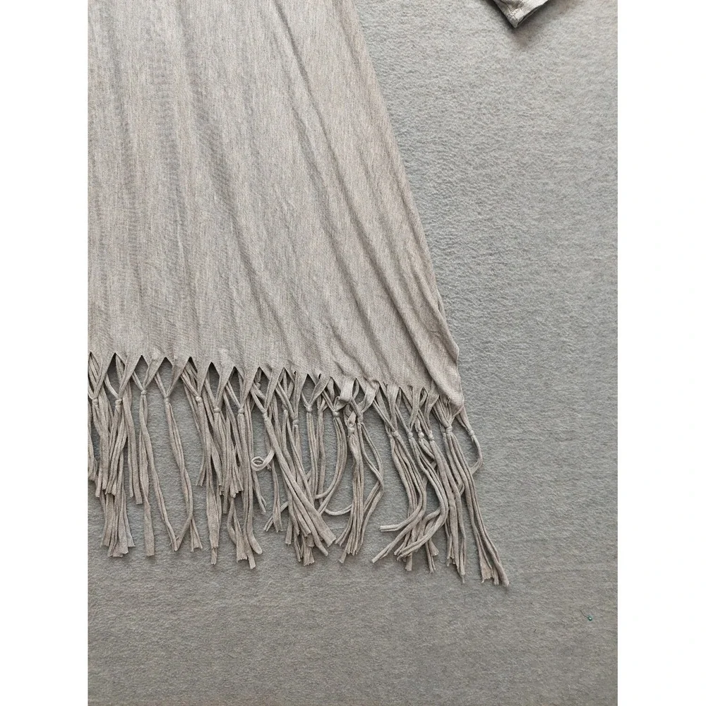 Oddy Women Sweater 3XL Gray Fringe Hem 3/4 Sleeve‎ Lightweight Knit Boho Western